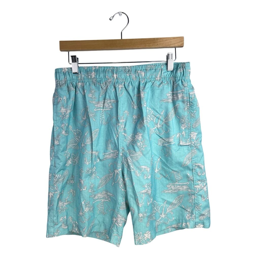 Island Inspired Men's Blue White Floral Pull On Swim Trunks Board Shorts Size M